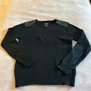 XRAY Jeans black knit pullover sweater v-neck pleather accents size S